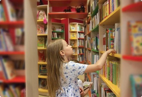 a girl in a library