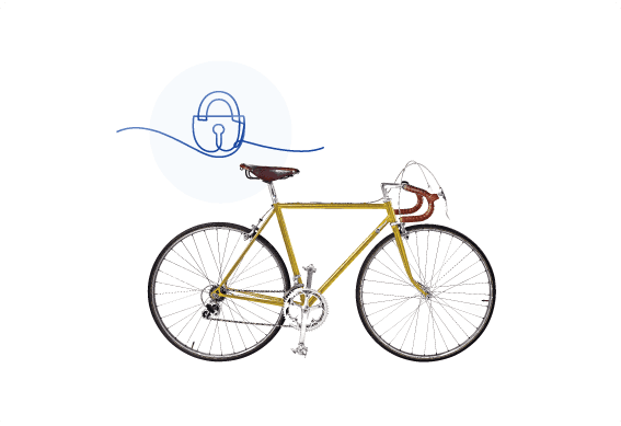 a bicycle with a blue seat