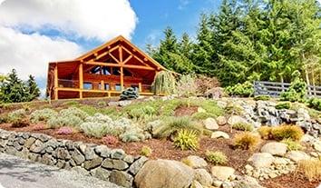 a house with a rocky yard