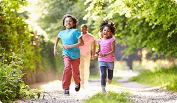 a group of people running