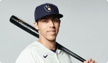 Christian Yelich holding a baseball bat