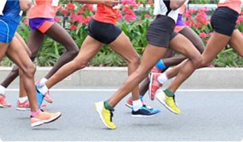 a group of people running