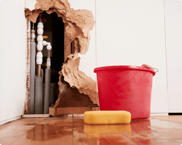 A home flood from a hidden water leak behind a wall.