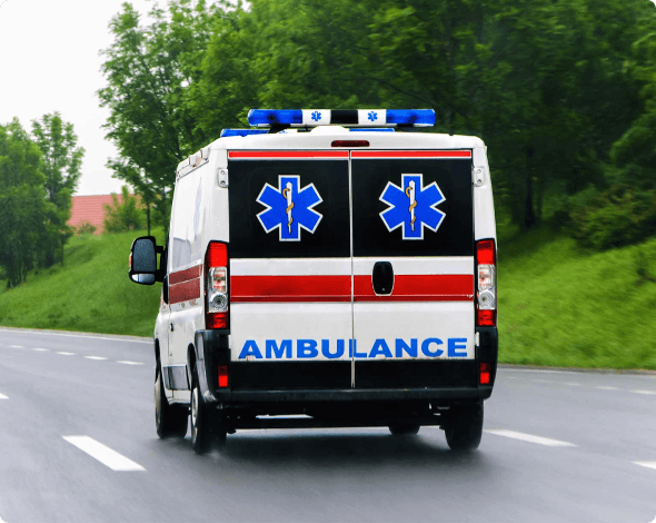 Ambulance on road with volunteer EMT.