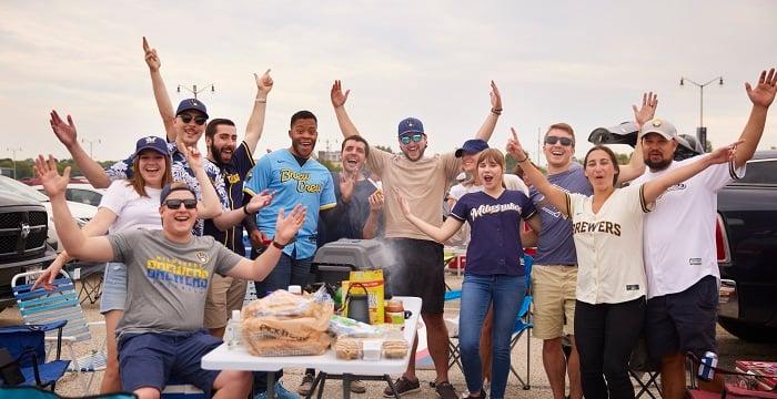 a group of people tailgating at a Brewers game