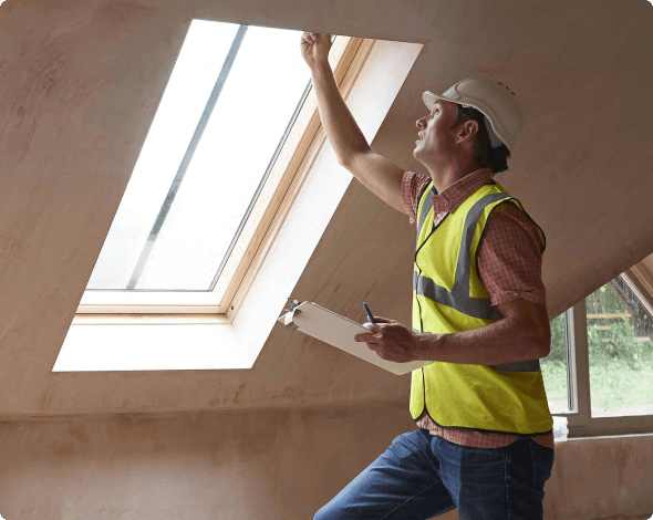 a man inspecting a home's windows